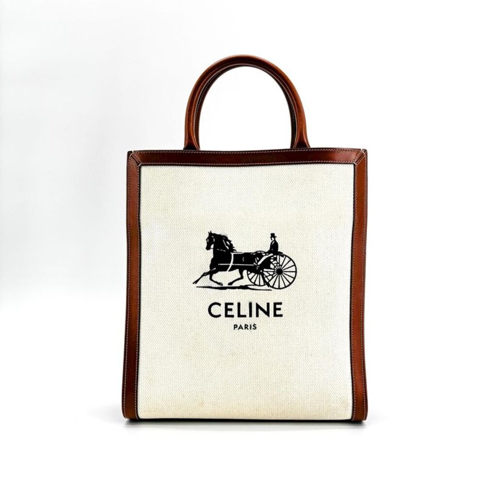 Celine Vertical Cabas Canvas With Leather White Canvas Tote Bag Bag